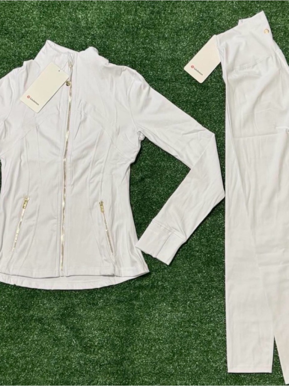 lululemon athletica White Zip Jacket with Matching White Leggings